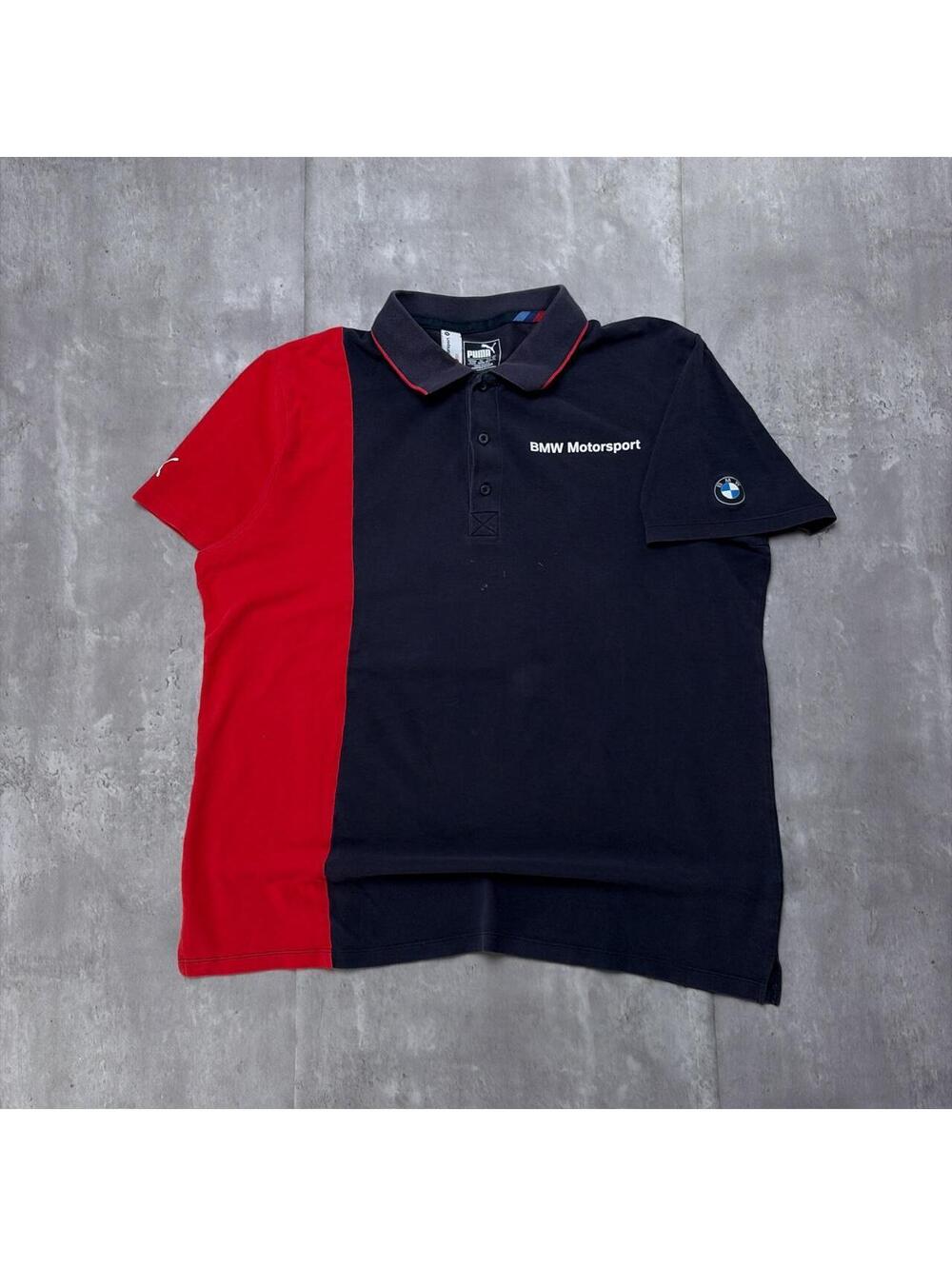 Y2K Navy Puma BMW Motorsport Racing Distressed Polo Shirt